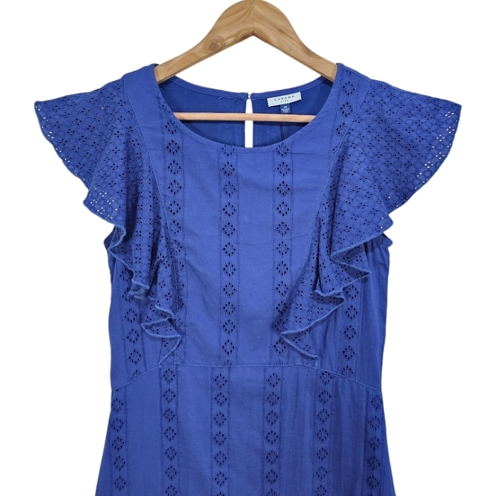 Cabana Life Navy Eyelet UPF 50+ Flutter Sleeve Mini Dress Size XS Beachy NWT - Picture 6 of 15